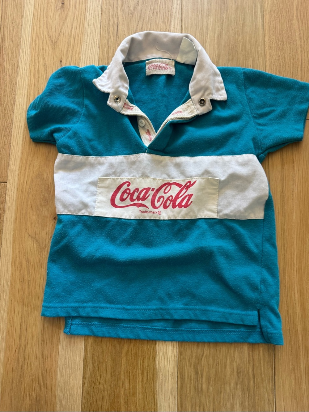 Coca Cola Kids Teal Polo Shirt with White Stripe Vintage